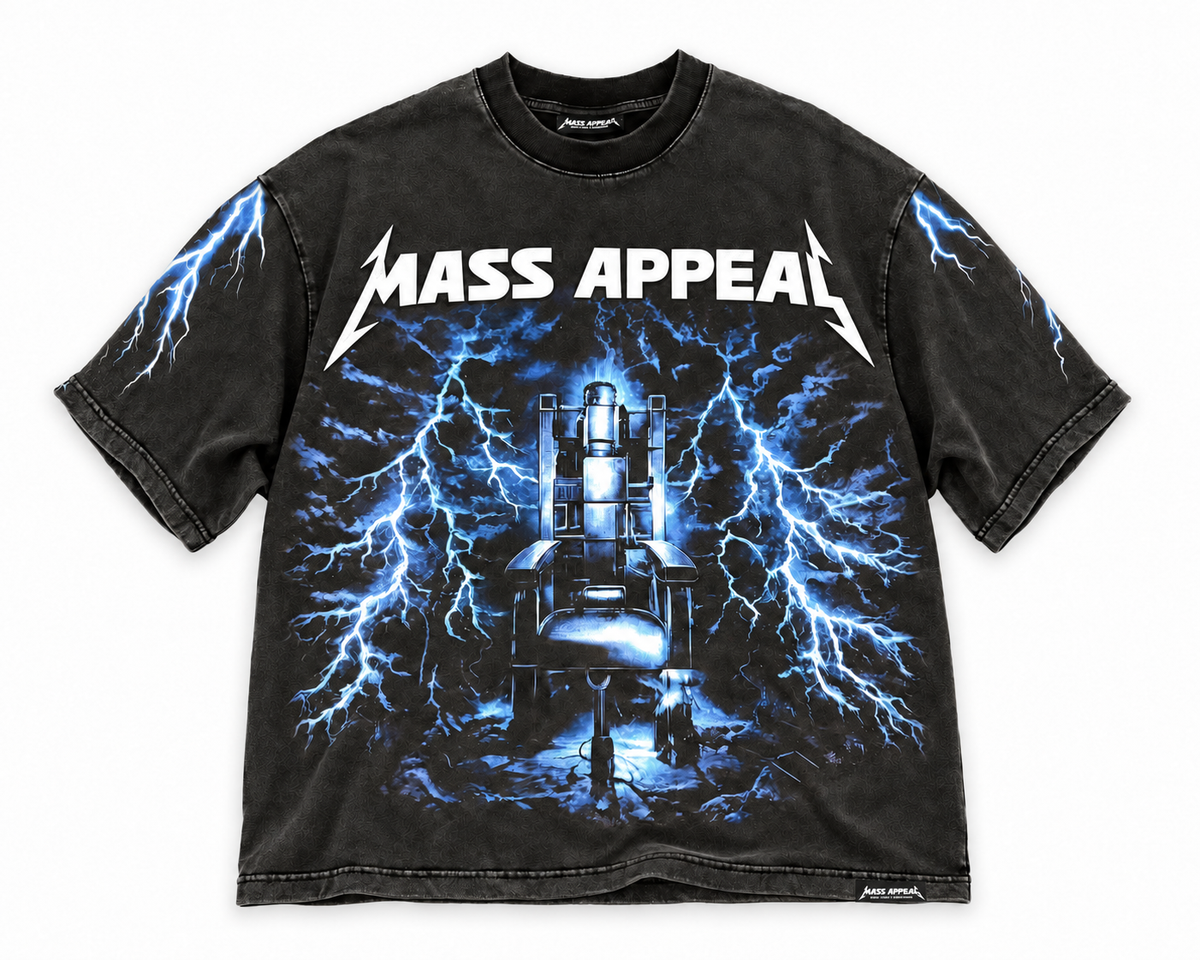 Front of Mass Appeal Electric Throne washed-black graphic T-shirt on white