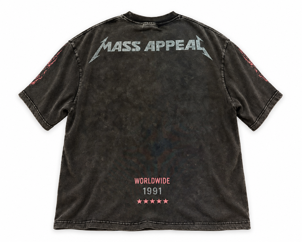 Back of Mass Appeal The Leash Is Off washed-black graphic T-shirt on white