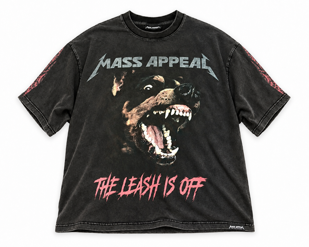 Front of Mass Appeal The Leash Is Off washed-black graphic T-shirt on white