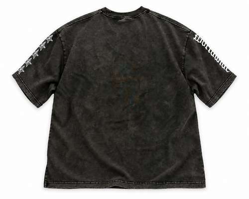 Back of Mass Appeal Built Different washed-black graphic T-shirt on white