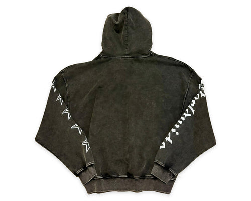 Back of the Mass Appeal Built Different washed-black hoodie with original Worldwide and star sleeve graphics on white