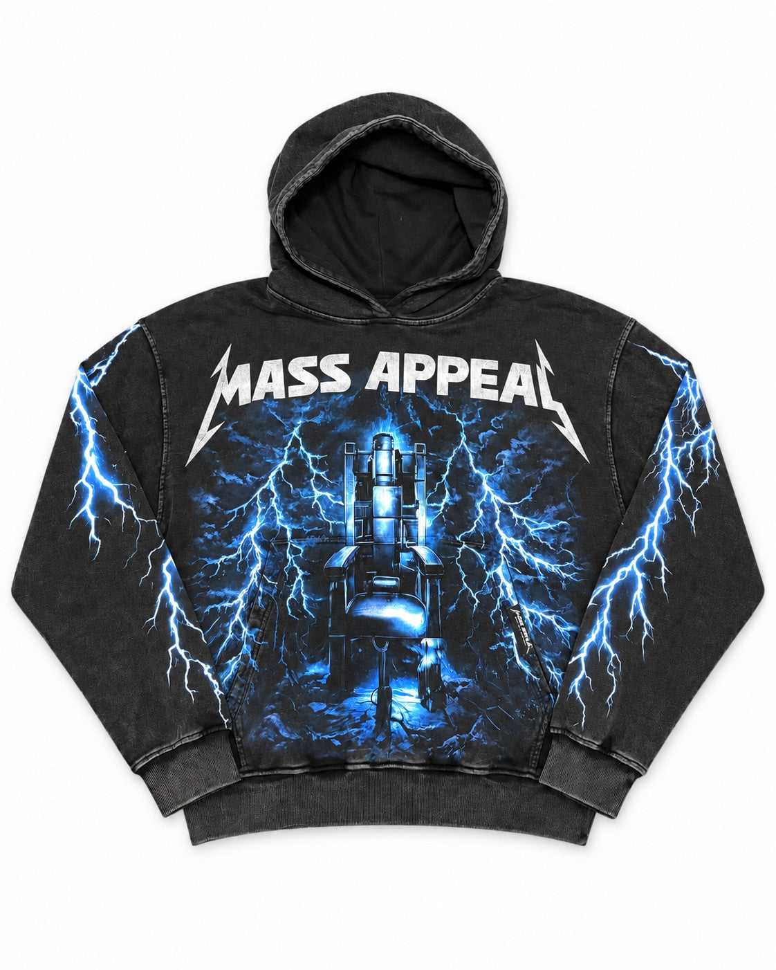 Mass Appeal Electric Throne black hoodie with blue lightning artwork
